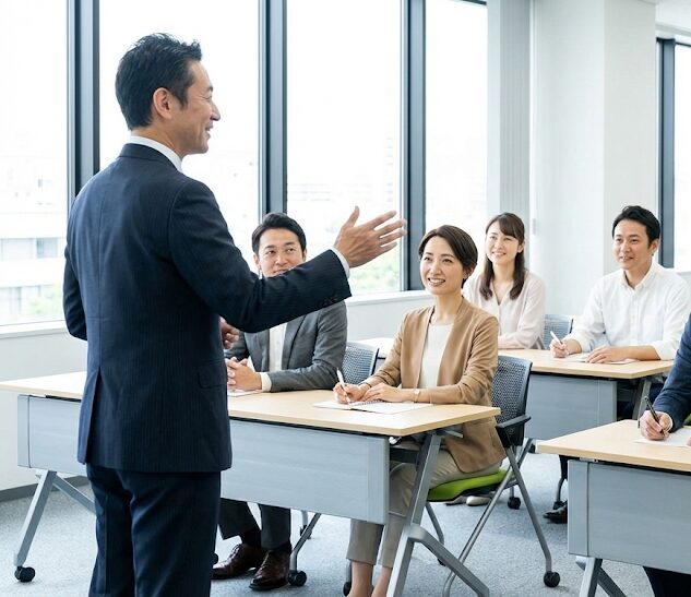 八王子の話し方サークルで行われている実践練習の風景と和やかな教室の雰囲気